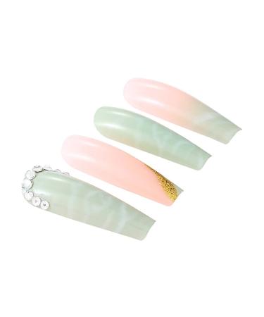 Brishow Coffin Artificial Nails - Long Pink Green Bellarina Acrylic Press-On Nails - 24pcs for Women & Girls | International Shipping - Buy Online on SooperMarket.com