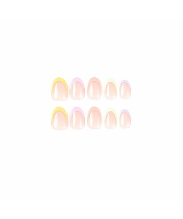 Buy MISUD Short Round Press On Nails - Colorful French Tip Acrylics | 24 Pcs Glossy Summer Artificial Nails - International Shipping Available - Buy Online on SooperMarket.com