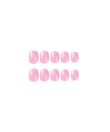 Rose Pink Square Press-on Nails - Full Cover Short Fake Nails for Women & Girls | Glossy Acrylic Design - Barbie Powder - Manicure Art Decor - Buy Online on SooperMarket.com