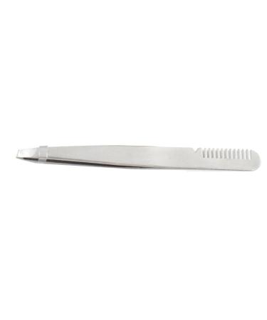 Eyebrow Tweezers with Slant Tip - Portable & Safe Smooth Comb - Silver | International Shipping - Buy Online on SooperMarket.com