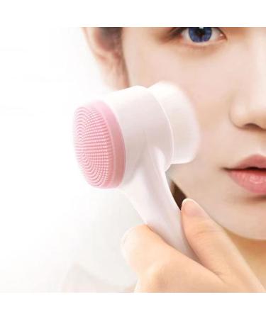 Gymqian Manual Facial Cleansing Brush - 2 in 1 Exfoliating Silicone Pad & Nylon Bristles for Cosmetic Removal - Pink, Non-Electric Dual Brush - Buy Online on SooperMarket.com