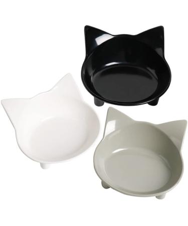 Cat Bowl Cat Food Bowls Non Slip dog Dish Pet Food Bowls Shallow Cat Water Bowl Cat Feeding Wide Bowls to Stress Relief of Whisker Fatigue Pet Bowl of Dogs Cats Rabbits Puppy(Safe Food-grade Material) 3Black+Grey+White