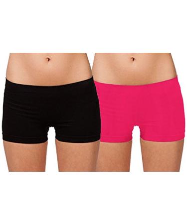 Women's Short Length Seamless Boy Shorts Slipshort Dance Short One Size One Size 2 Pack: Black & Fuchsia