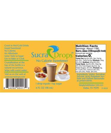 SucraDrops Premium Liquid Sucralose Sweetener - 4 oz Bottle | 2,360 Drops | 180 Servings | Travel Size Included - Buy Online on SooperMarket.com