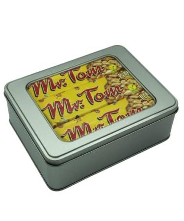 Mr Tom Peanut Brittle Bars Nut Vegan Hamper x 12 Bars and TinTastic Silver Window Lid Refillable Tin
