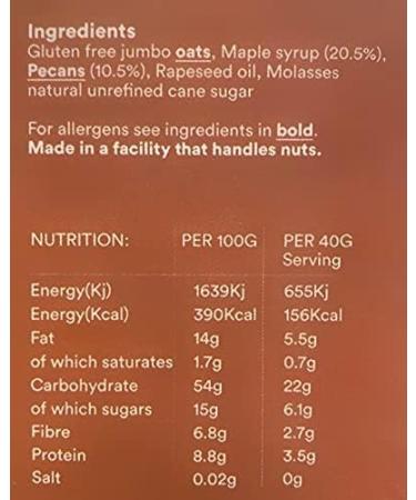 Oat Pantry Maple & Pecan Pie Granola 400g (10 Servings) | 100% Natural Gluten Free High in Fibre Vegan No Refined Sugar | Made in UK - Buy Online on SooperMarket.com