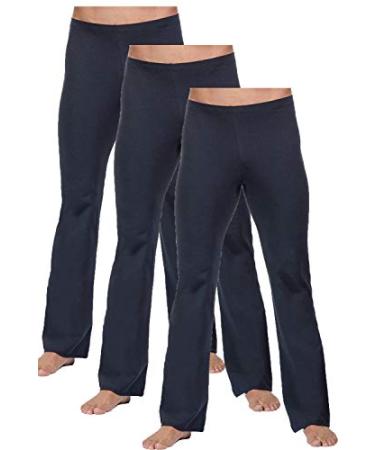 FitwearUSA Men's Basic Dance Pant with Elastic Waist - Ballroom Jazz Tango Latin Large 3 Pack Black