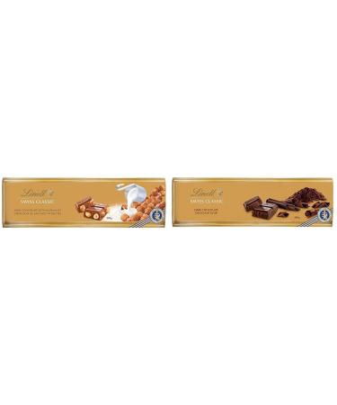 Lindt Swiss Classic Milk Chocolate With Whole Roasted Hazelnuts - 300g & SWISS CLASSIC Gold Surfin Dark Chocolate Bar 300 Gram Chocolate Bar
