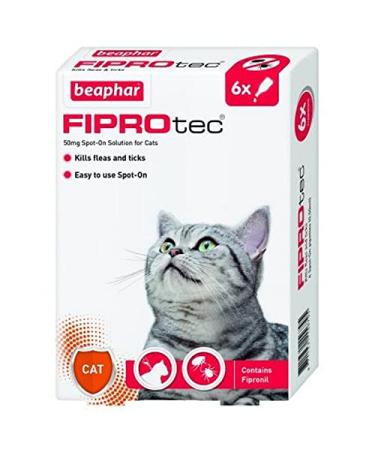 Beaphar FIPROtec Kill Flea Ticks Spot On Drop Treatment Protection for Cats (6 Treatments Cat)