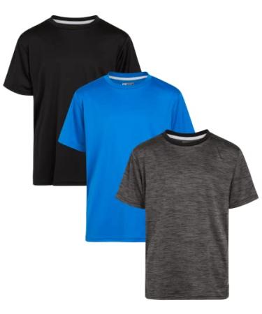 RBX Boys Athletic T-Shirt 3 Pack Active Performance Dry-Fit Sports Tee (8-20) Castle Rock/Black/Direct Blue 14-16