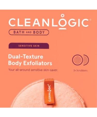 Cleanlogic Bath & Body exfoliating Dual-Texture Round Body Exfoliators for Sensitive Skin Smooth and Hydrates Scrubs Away Dirt Oils & Dead Skin Vegan-Friendly-Pack of 3