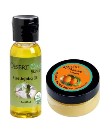 100% Pure OrganicJojoba Oil. Travel Size 1 oz plus Orange Hand Salve with over 50% Jojoba Oil. 100% Natural (1 fl oz/29 ml)