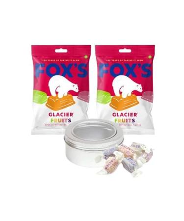 Fox's Glacier Fruits (2 x 150g) Sweets Bundle with TinTastic Refillable On-The-Go Silver Tin - Mixed-Fruit Boiled Sweets Flavors