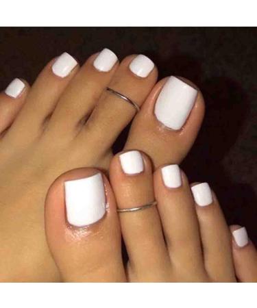 Outyua Solid Square Fake Toenails Matte Press on Toe Nails Short Acrylic False Toes Nails Cute Artificial Beach Full Cover Toenail White for Women and Girls 24Pcs (White)