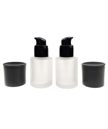 Empty refillable frosted glass pump bottle 30 ml for liquids primer doser dosage lotion essence emulsion sample case for travel 2 pieces