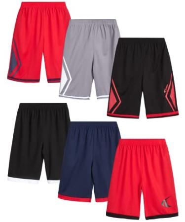 TKO Boys' 6-Pack Mesh Active Athletic Performance Dry Fit Basketball Shorts (8-16) Geometric Assortment 10-12