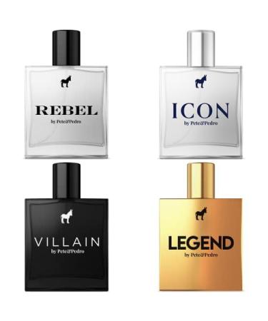 Pete & Pedro COMPLETE FULL SIZE FRAGRANCE SET - REBEL ICON VILLAIN LEGEND Men's EDP Eau De Parfum Cologne | As Seen on Shark Tank 4 Bottles 1.7 oz Each - Buy Online on SooperMarket.com