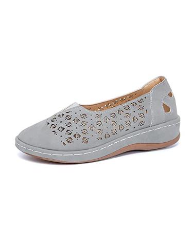 Kinrui Women Loafers Shoes Casual Outdoor Hollow Out Arch Support Flat Comfortable Closed Toe Slip On Shoes 8.5 Grey