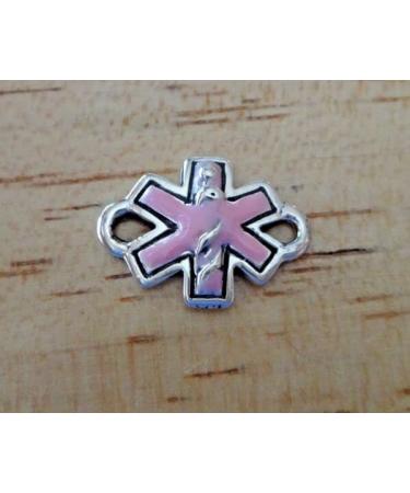 Charm Pendant for Bracelet and Chain Making Fashion Jewelry Necklace Sterling Silver Pink Enamel Diabetic Diabetes Medical ID 14 mm Long Link