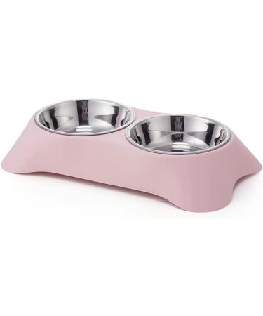 Angeer Double Dog Bowl Stainless Steel Double Bowl Anti-slip Anti-spill And Removable (S Pink) S Pink