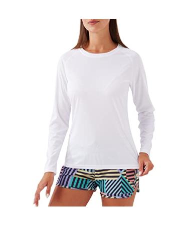 NAVISKIN Women's UPF 50+ Sun Protection Long Sleeve Shirts Rash Guard Shirts Quick Dry Lightweight Hiking Shirts White Medium
