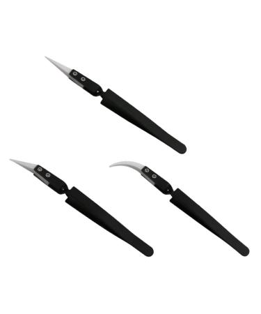 Housoutil 3pcs Reverse Handle Tweezers Eyelash Tweezers Ceramic Tweezers Stainless Steel Tweezers Laboratory Work Tweezers Eyelash Extensions Tweezers Precision Ceramic Tweezerser Black Work
