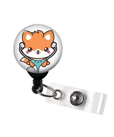 Fox with Stethoscope Kawaii - Retractable Badge Reel with Swivel Clip and Extra-Long 34 inch Cord - Badge Holder/Nurse/Medical/LPN/CNA/NP/Pediatric
