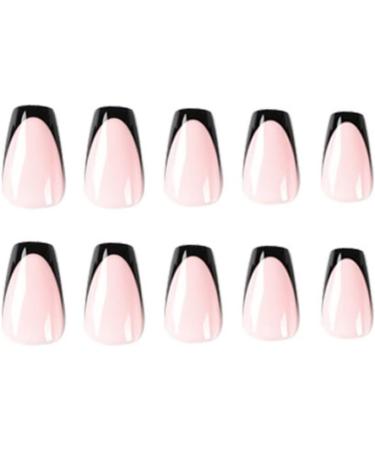 Justotry 24pcs Glossy Black French Press on Nails | Pink Ballerina Long Stick on Nails for Women | Acrylic Coffin False Nails with Glue - Nail Art - Buy Online on SooperMarket.com