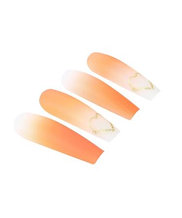 Brishow Heart Long Orange Ballerina Press-On Nails - 24PCs Acrylic Artificial Fingernails for Women & Girls - Buy Online on SooperMarket.com