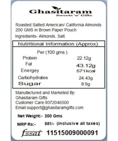 Jaiccha Ghasitaram Rakhi Gifts for Brothers Rakhi Dryfruits - Roasted Salted American/California Almonds 200 GMS in Brown Paper Pouch with Rudraksh Rakhi - Buy Online on SooperMarket.com