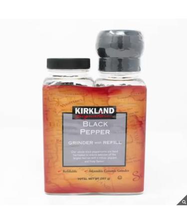 Kirkland Signature Black Pepper Grinder with Refill- Kosher - Hand Harvested - Robust and Piquant - Fruity Flavour - Robust & Fruity Flavours - Refillable - 357g