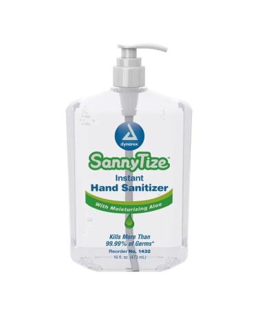 Dynarex SannyTize Hand Sanitizer Gel  16 oz. Square Bottle w/Pump Infused with Aloe Vera & Eliminates 99% of Common Germs Clear 1 Box of 12 SannyTize Hand Sanitizer 16 oz. Square Bottles w/Pump
