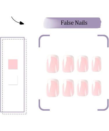 24 PCS White French Tip Press on Nails Pink False Nails | Glossy Square Fake Nails for Women | Full Cover Stick on Nails - A Style - Buy Online on SooperMarket.com