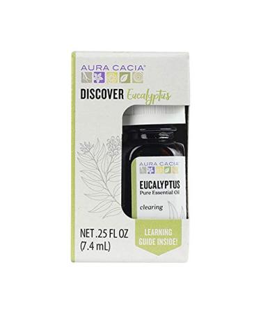 Aura Cacia Discover 100% Pure Eucalyptus Essential Oil | GC/MS Tested for Purity | 7.4 ml (0.25 fl. oz.) in Box with Uses Insert | Eucalyptus globulus