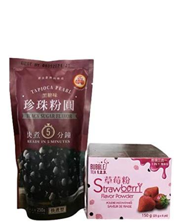 WuFu Yuan Tapioca Boba Pearls (Black Sugar)+ Bubble Tea Instant Mix (Strawberry)