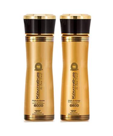 Keratin Cure Gold & Honey Bio-Brazilian Hair Treatment- #1 and #2 Touch Up 2 Time Safe Repair & Straight 2 piece kit 160ml / 5.41 fl oz 2pc 160ml /5 Ounce