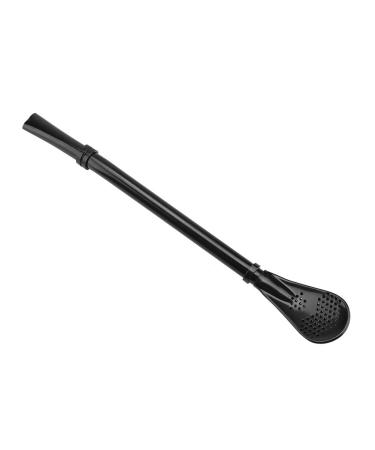 Spoon Straws Stainless Steel Straws Stainless Steel Metal Drinking Straw Spoon Resuable Washable Stirring Scoop (Black)