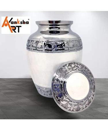 Akanksha Arts Small 6 x 4 inch Brass Cremation Urn Memorial Container - 650 ml White. Rare Handicraft with bag - Buy Online on SooperMarket.com
