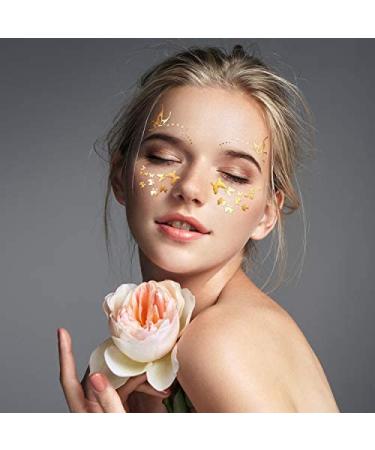20 Sheets Face Metallic Temporary Tattoo Sticker, Face Gold Temporary Transfer Tattoo Freckle Sticker for Women Girls Halloween Makeup Dancer Costume Parties