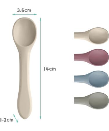 Vicloon 4 Pcs Silicone Baby Spoons - Self-Feeding Weaning Spoons for Kids, Toddlers, Children, Infants - Khaki Series - Buy Online on SooperMarket.com