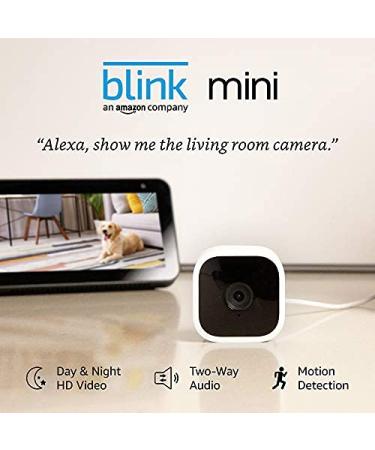 Certified Refurbished Blink Mini  Compact indoor plug-in smart security camera, 1080 HD video, night vision, motion detection, two-way audio, Works with Alexa  2 cameras