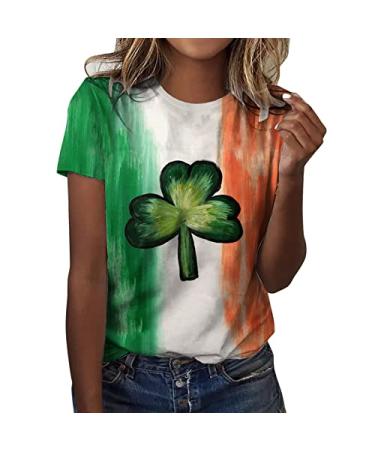 T-Shirts for Women Spring Ladies Novelty St. Patrick's Day Tops Short Sleeve Tee Fashion Boho Tunic Green Large