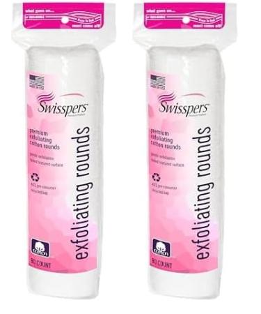 Swisspers Premium Exfoliating Rounds 2 Distinct Raised Textured Surface Cotton Facial Pads 80 Count Re-closable Bag (Pack of 2) 80 Count (Pack of 2) Exfoliating Rounds