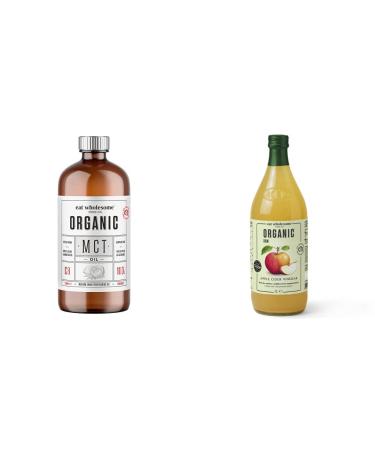 Eat Wholesome Organic High C8 100% Coconut MCT Oil in CO2 Neutral Glass Bottle 500 ml & Eat Wholesome Organic Raw Apple Cider Vinegar Unfiltered with The Mother in Box 1 l (Pack of 1)