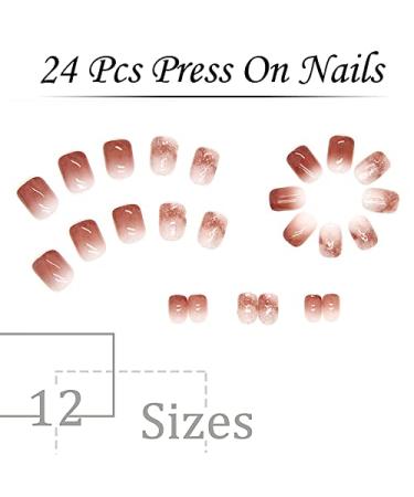 Red Brown Gradient Square Press on Nails - Acrylic Glossy Finish - Full Cover False Nails for Women | R578 - Buy Online on SooperMarket.com