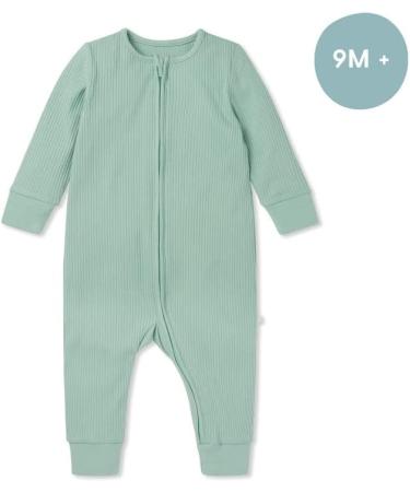 MORI Organic Cotton Ribbed Zip Up Sleepsuit 18-24 Months - Unisex Footed Pyjama for Baby Boys and Girls - Mint - Buy Online on SooperMarket.com