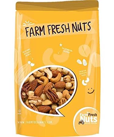 Deluxe Mixed Nuts Raw Natural Unsalted (No Shell) - Compares To Organic Almonds, Walnuts, Cashews, Filberts & Pecans Mix By Farm Fresh Nuts (2 Lb.) 2 Pound (Pack of 1)