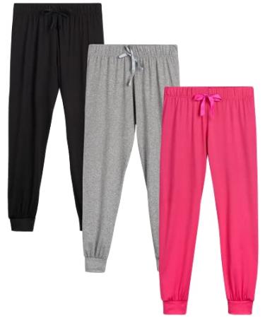 Sweet Hearts Girls' Sweatpants - Super Soft Athletic Performance Joggers (3 Pack) Black/Heather Grey/Fuchsia 10-12