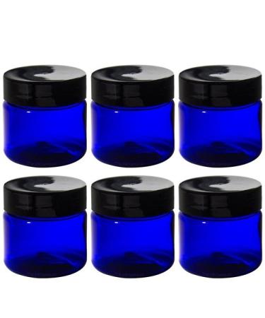 1 oz Cobalt Blue PET Plastic Jar with Black Smooth Lids (6 pack) + Travel Bag