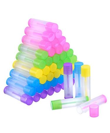 eBoot 50 Pieces Lip Balm Empty Container Clear Tubes with Twist Bottom and Top Cap  3/16 Oz (5.5 ml) (Multicolor)